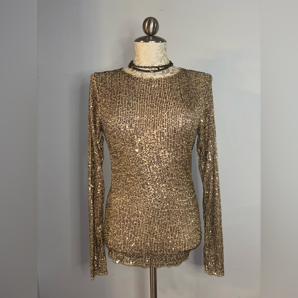🆕 Free People Gold sequin Long-sleeve Top Size XS.  #45